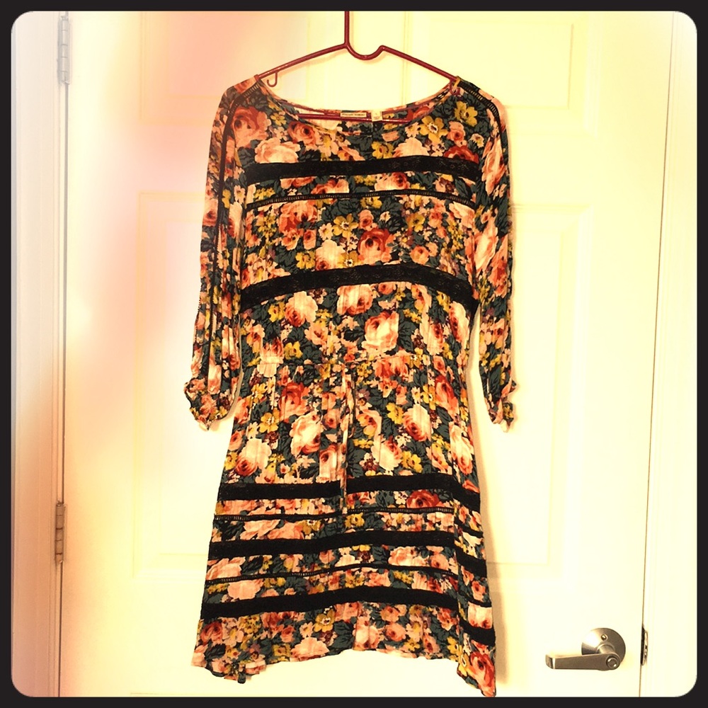 Floral fall 3/4-sleeve midi dress